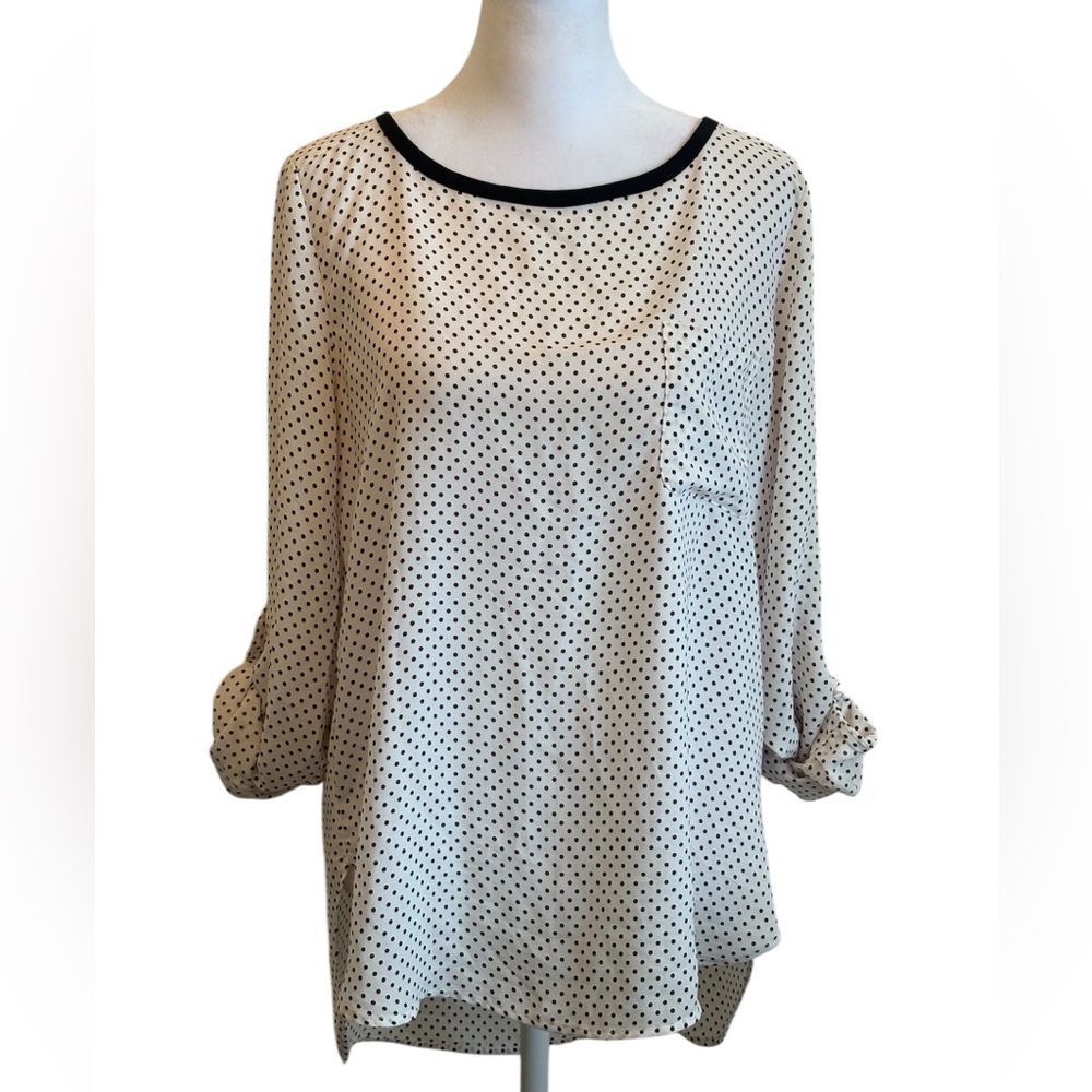 Small LOFT Ivory Red Polka Dot Roll Tab Sleeve Blouse